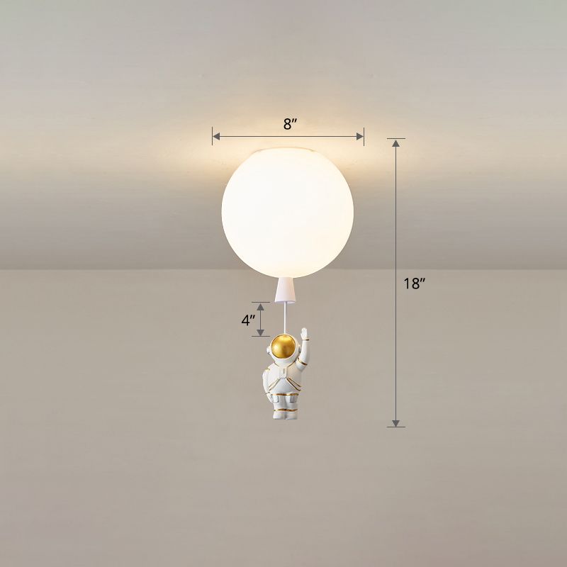 Lámpara de techo estilo infantil con 1 bombilla, color blanco, astronauta y globo, montaje empotrado con pantalla acrílica