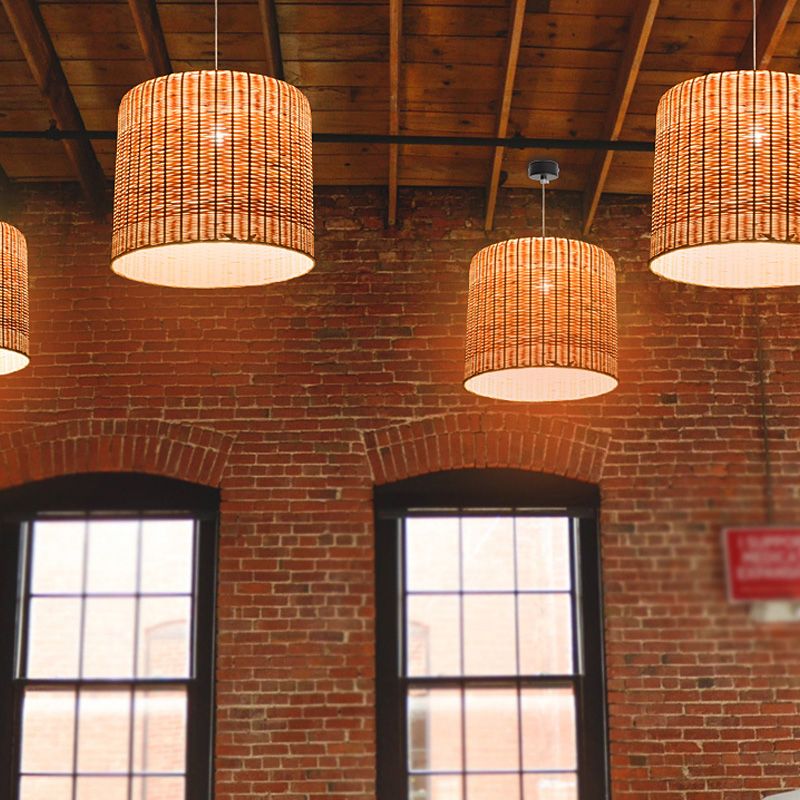 1 Head Cylindrical Pendant Lighting Chinese Bamboo Ceiling Suspension Lamp in Flaxen