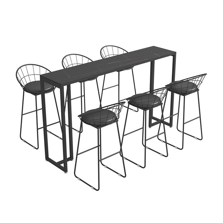 Rectangle Sintered Stone Bar Table Black and Metal Base Bar Table