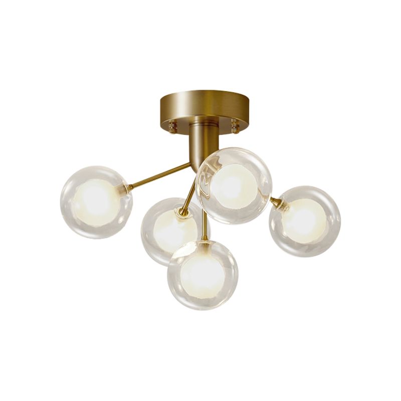 Lámpara molecular semi empotrada modernista de doble vidrio, 5 luces, cerca del techo, para pasillo