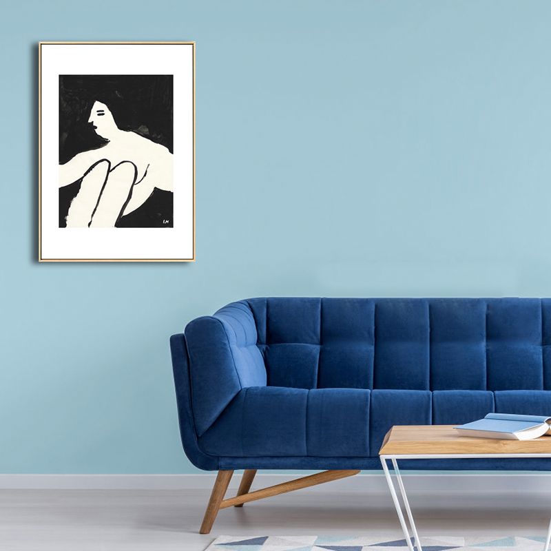 Sitting Maiden Painting Nordic Style Canvas Wall Art Decor in White for Bathroom