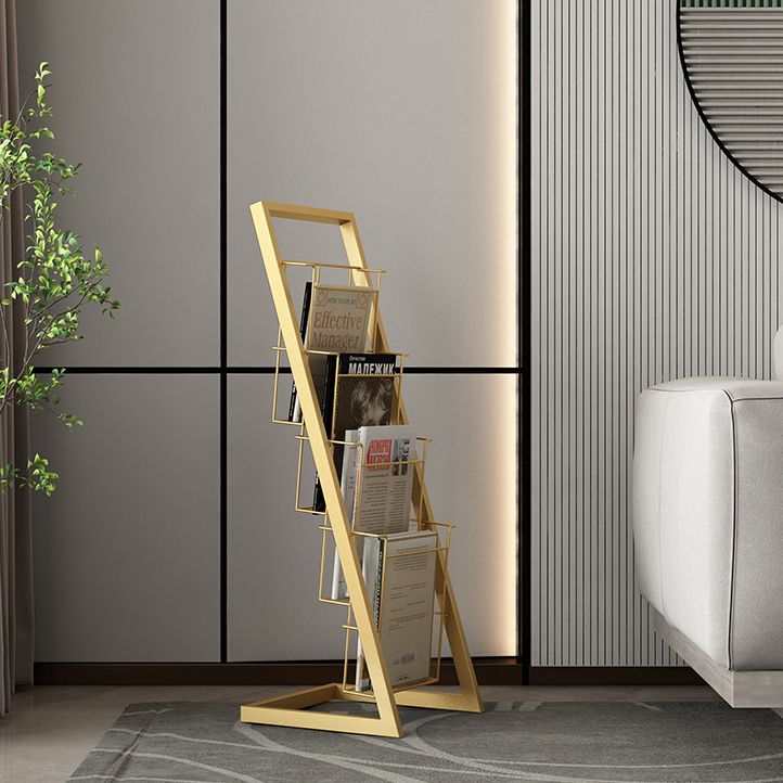 Closed Back Ladder Bookcase Glam Style Metal Book Shelf for Home Office