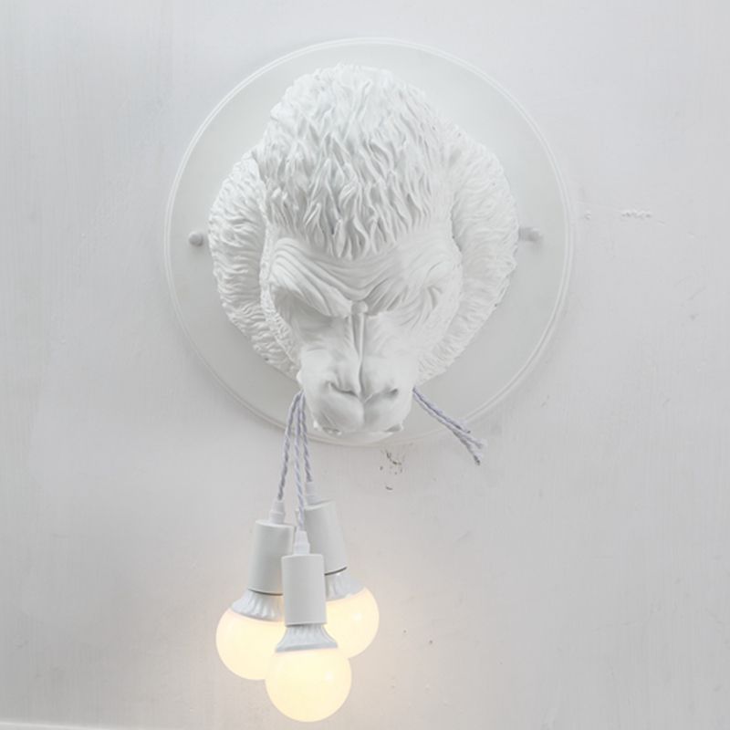 Schimpanse Harzwand Lampe Streu rustikal 3 Köpfe Wohnzimmerwandleuchte in Grau/Weiß