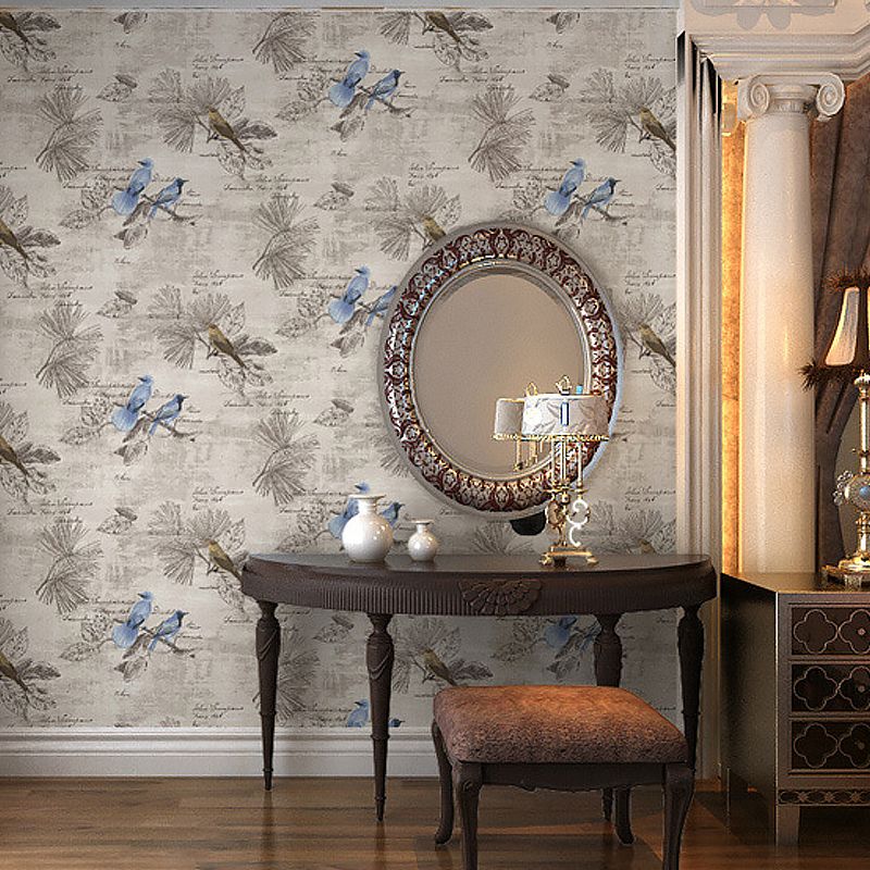 Bird and Butterfly PVC Wallpaper in Multi-Colored 33-foot x 20.5-inch Decorative Non-Pasted Wall Covering