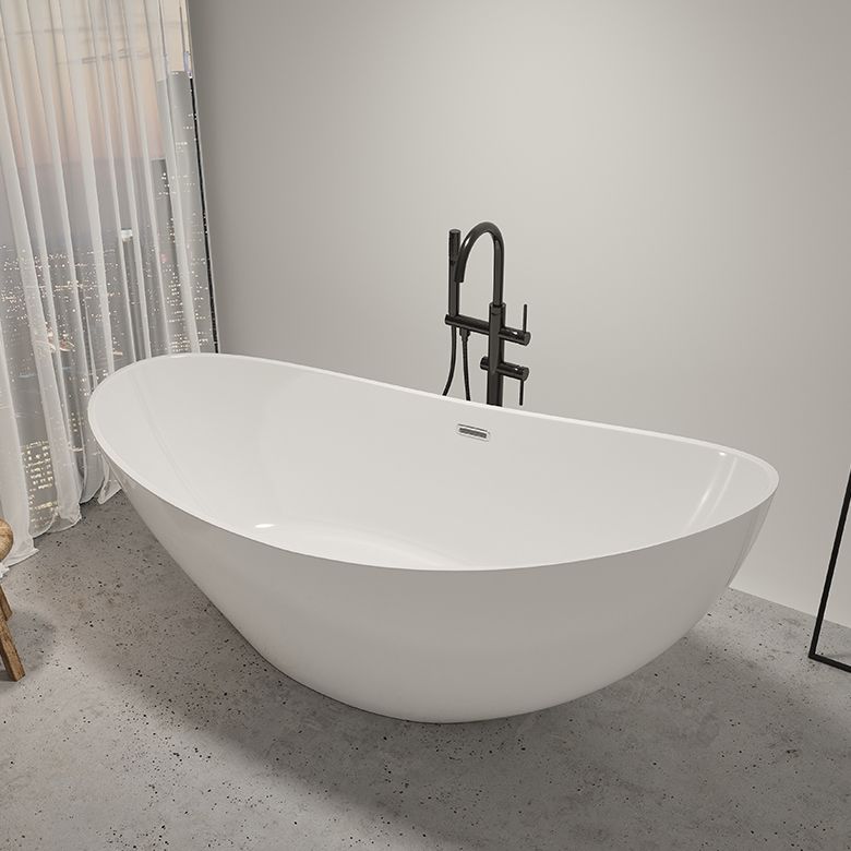 Modern Ellipse Acrylic Bathtub Freestand Soaking Bathtub with Drain Bath Tub