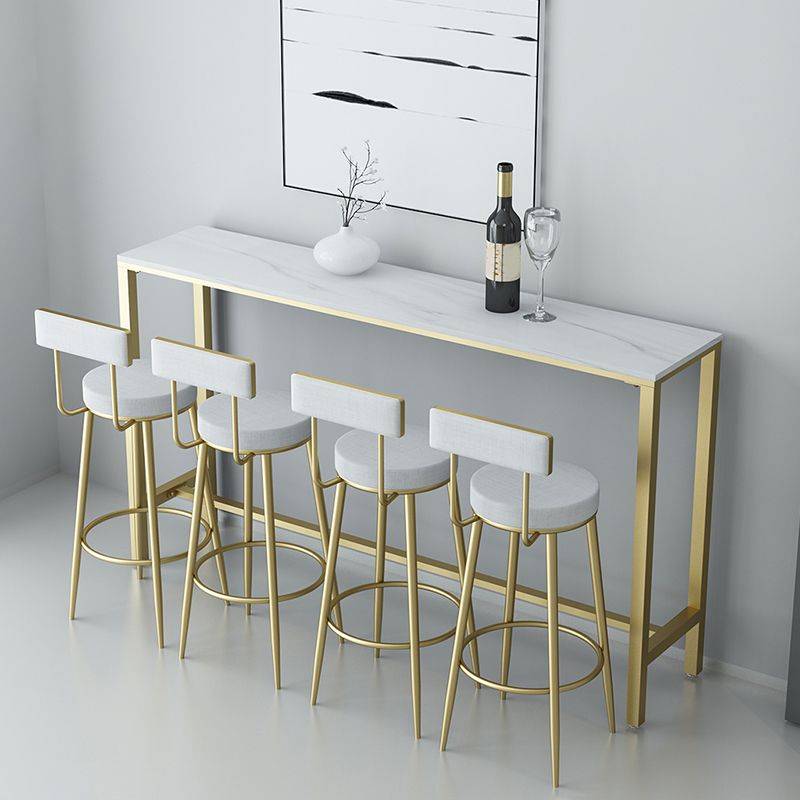 Glossy White Marble Top Bar Table Glam Pub Table with Metal Frame