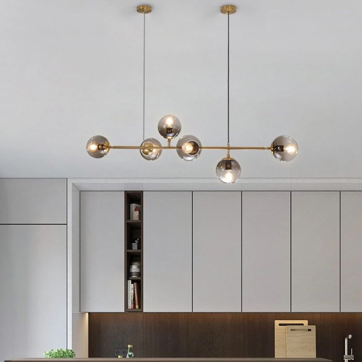 Gold Metal Hanging Ceiling Light Linear Modern Island Lamps for Dining Room