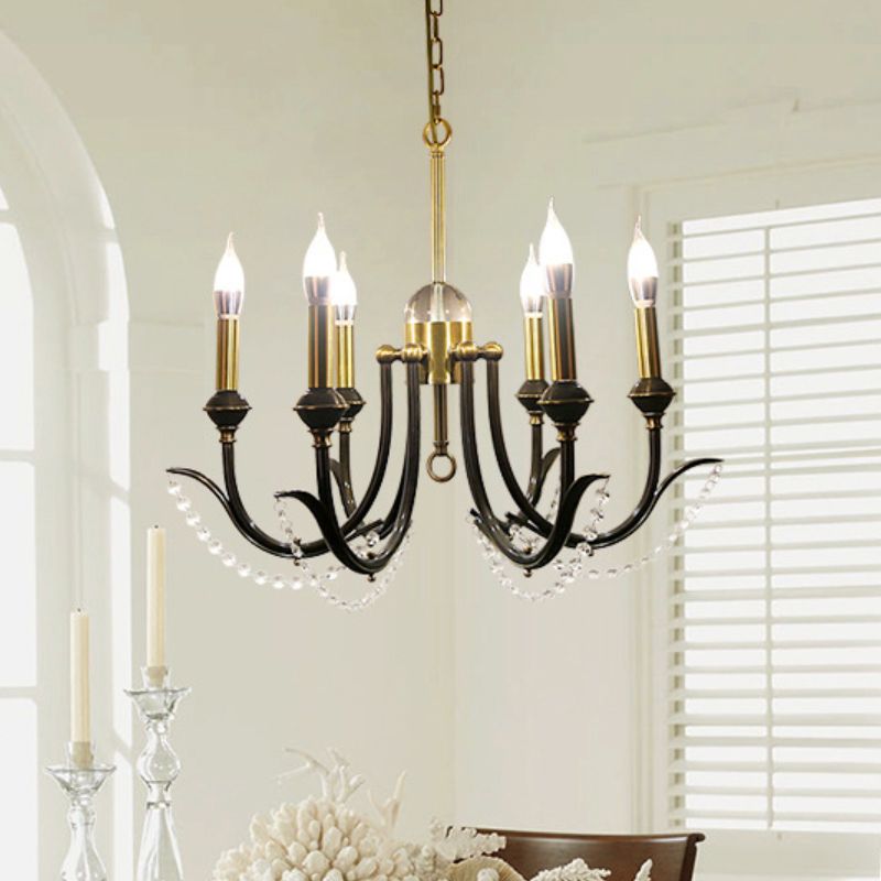 Iluminación de suspensión de bombilla abierta de metal tradicional 6/8 luces de acabado dorado lámpara colgante con cristal de cristal transparente