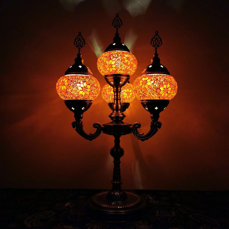 Lampada da tavolo a 4 teste arancione/blu/blu e arancione Lampada da scrivania con candelabri in vetro artistico laminato a mano vintage
