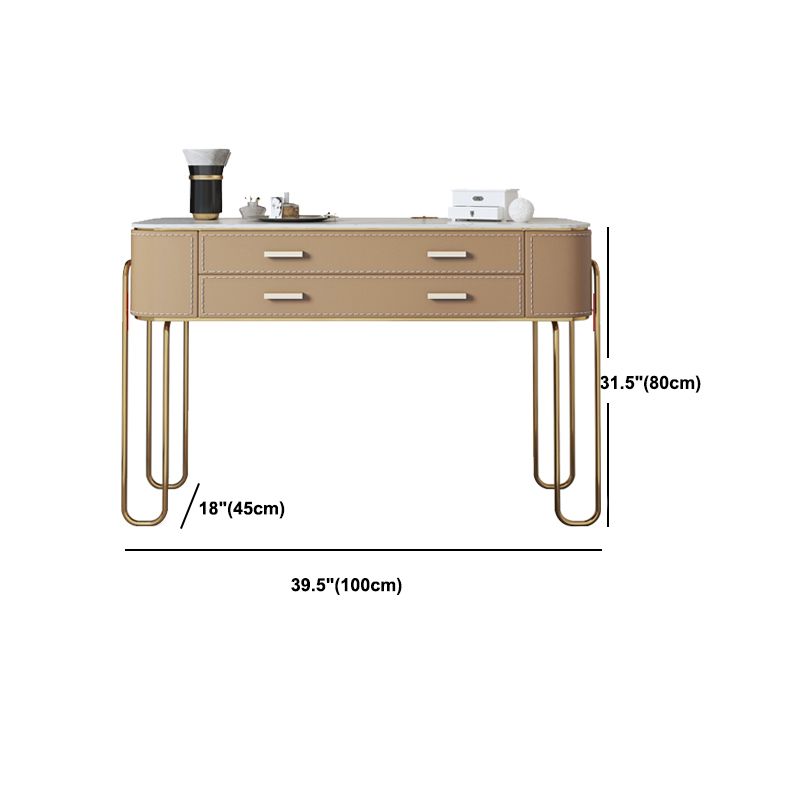 2 Storage Drawers Mirrored Vanity Set Genuine Leather Make-up Vanity