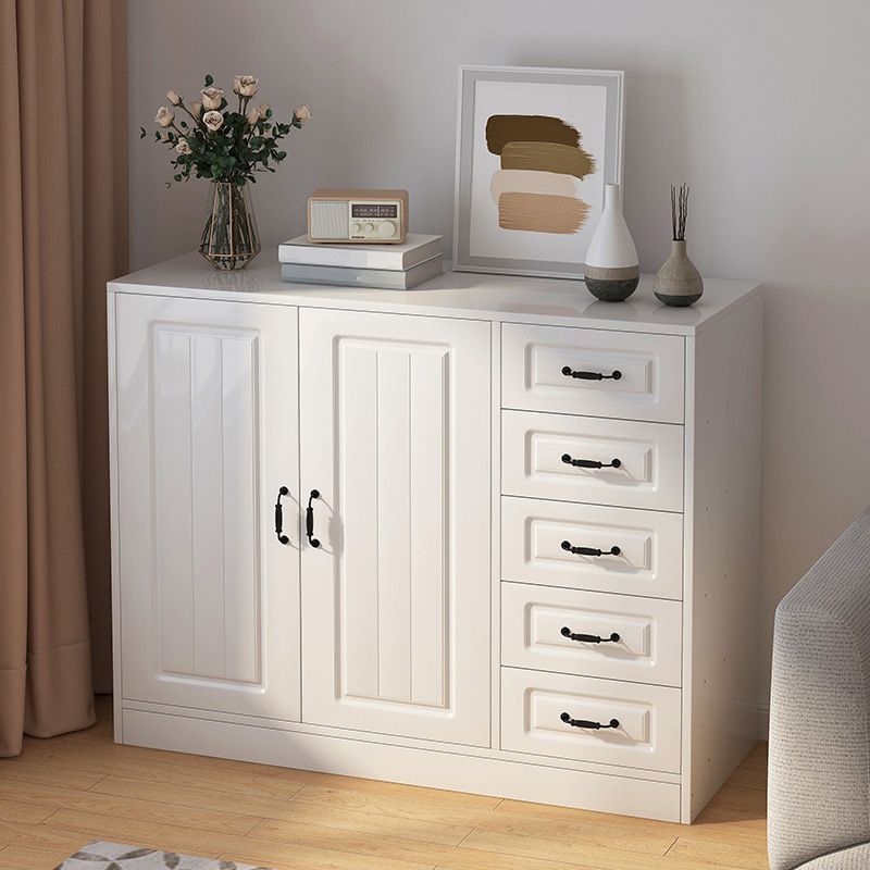 White Storage Chest Modern Style Wooden Storage Chest Dresser with Drawers and Doors