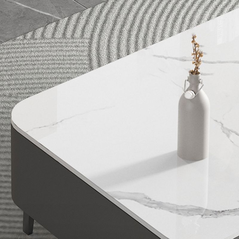 4 Legs Coffee Cocktail Table with Storage Drawers White Slate Top