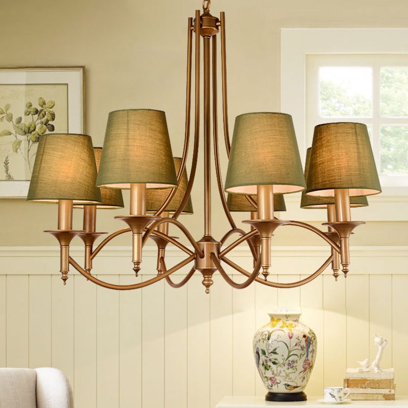 American Style Brass Chandelier Multi-Head Hanging Pendant Lights with Fabric Shade