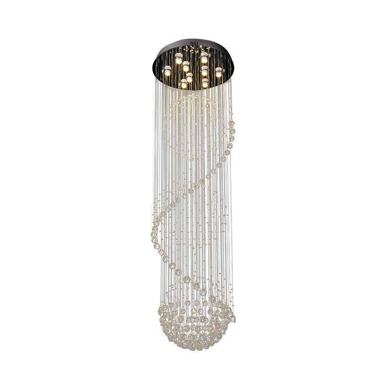 Black Orbs and Rods Cluster Pendant Modern Clear Crystal 9-Bulb Stair LED Ceiling Hang Fixture