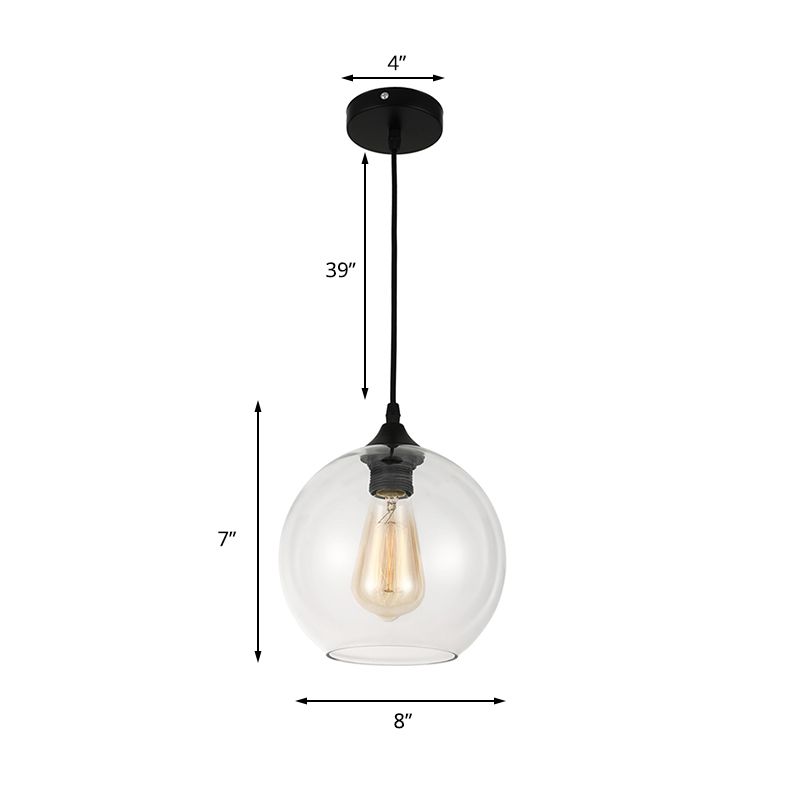 8 "/10"/12 "Luce a sospensione larga globo industriale 1 lampada appesa a grigio chiaro/trasparente in nero