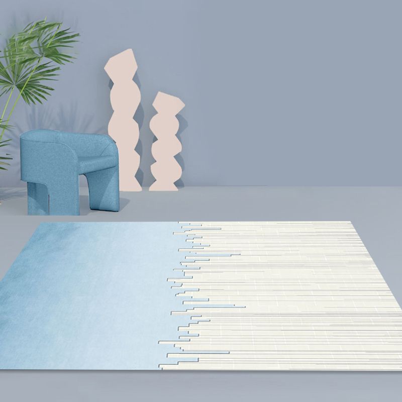 Stylish Modernism Rug Blue and White Striped Pattern Rug Pet Friendly Anti-Slip Washable Area Rug for Decoration