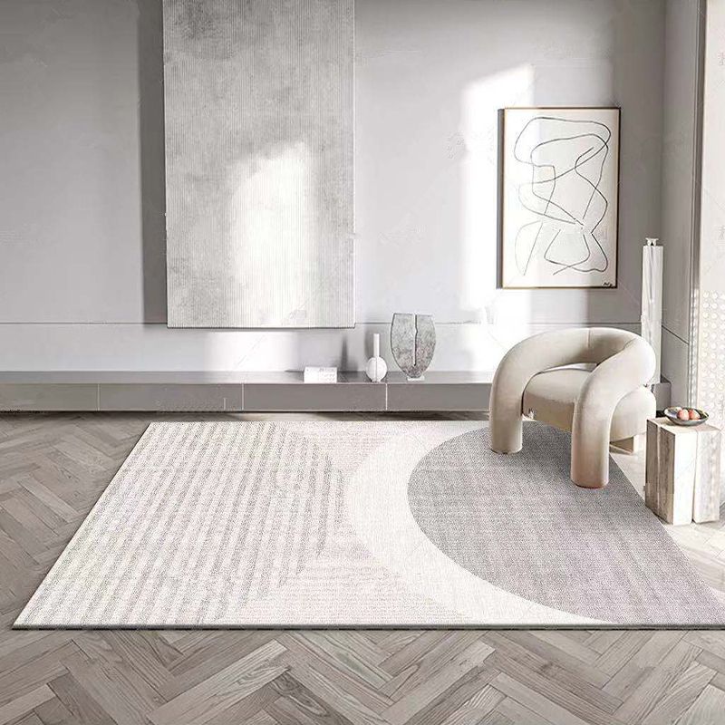 White Tone Modern Indoor Rug Polyester Abstractic Lines Print Carpet Easy Care Rug for Home Decoration