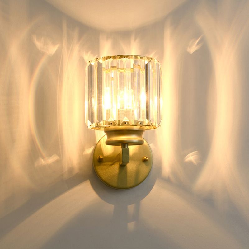Half Cylinder Shade Crystal Wall Sconce Modern Style 1 Light Wall Mount Light Fixture
