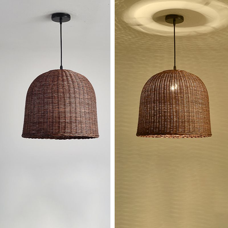 Farmhouse Natural Rattan Pendant Lighting 1-Light  Dining Room Hanging Lamp in Brown