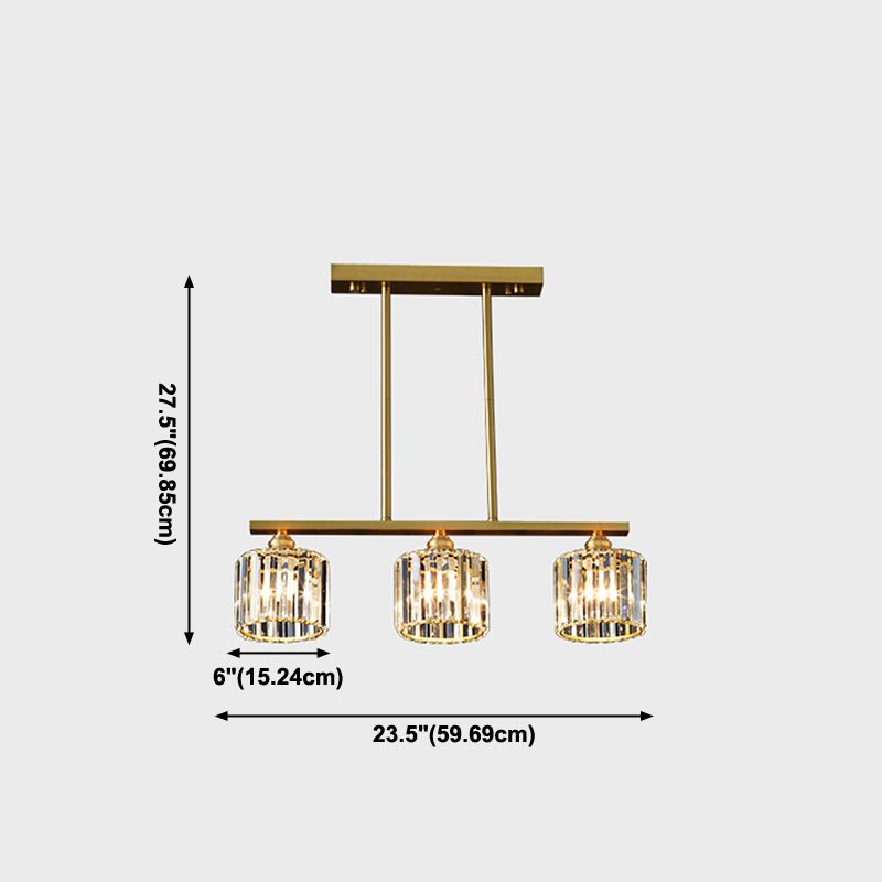 Luminaire d'île contemporaine Crystal Cylinder Island Lights in Gold Finish