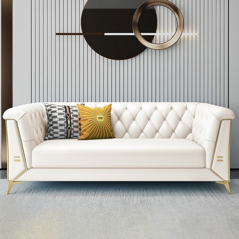 Faux Leather Sofa 28.74" H Tuxedo Arm Sofa with Sewn Pillow Back