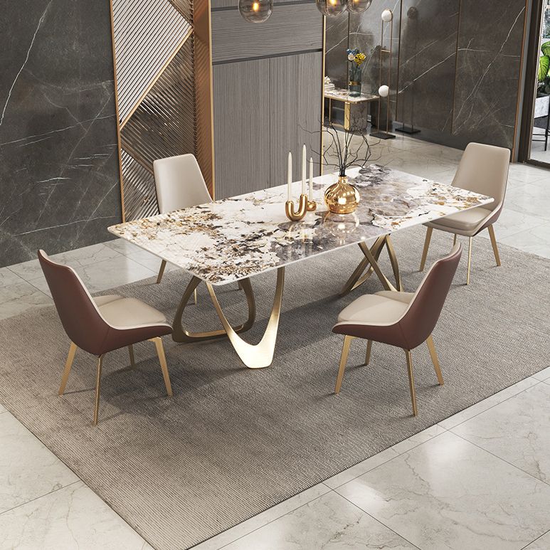 Modern Sintered Stone Dining Room Set with Rectangle Table and Gold Legs Formal Dining Set