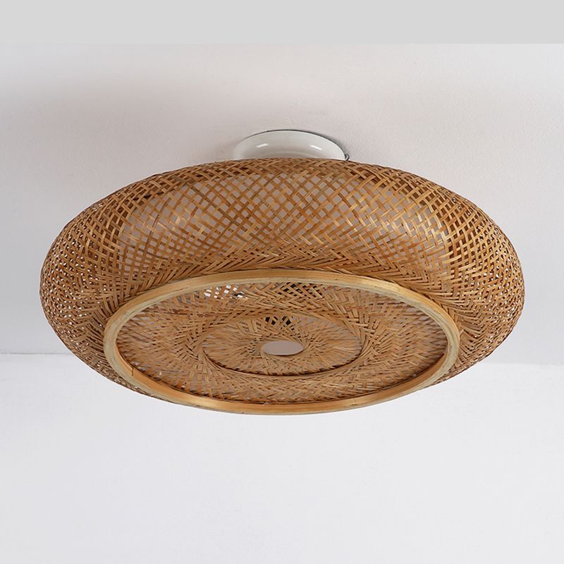 Plafonniers à montage encastré à tambour arrondi japonais plafonnier à montage encastré en bambou pour chambre à coucher