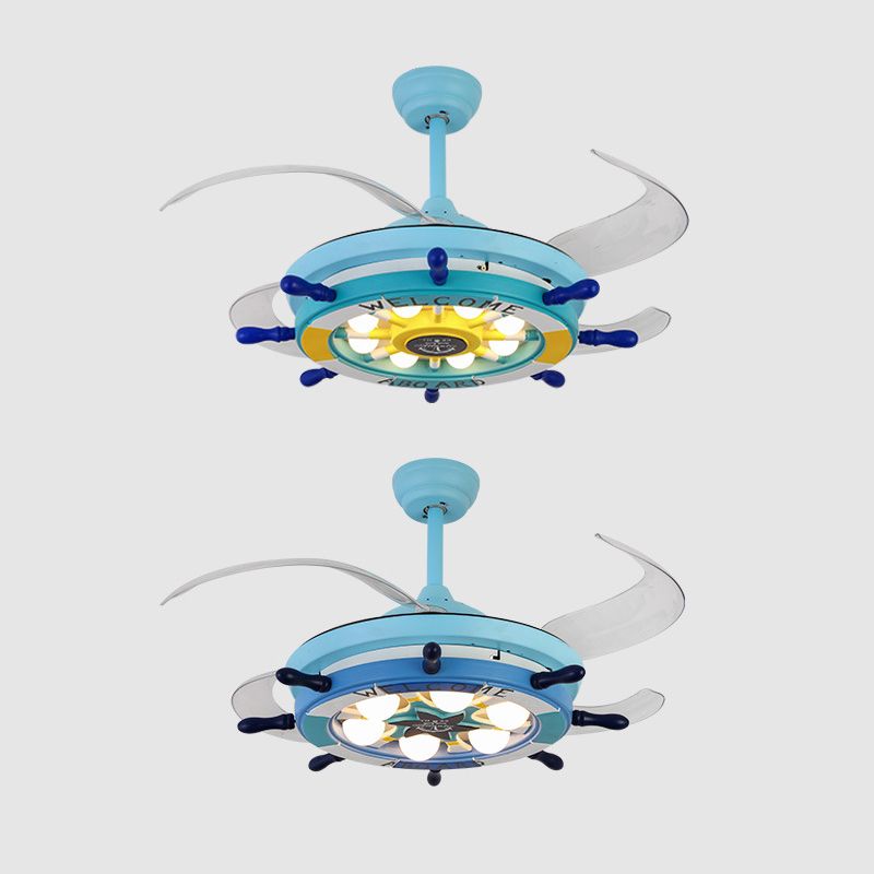 Metall Ruder Halbblush Mount Deckenleuchte Kids 42 Zoll breit LED Blue Pendant Lüfter Licht mit 4 klaren Klingen