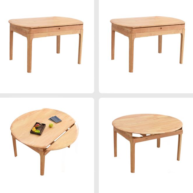 Solid Wood Dining Table Modern Extendable Furniture with 4 Legs for Home