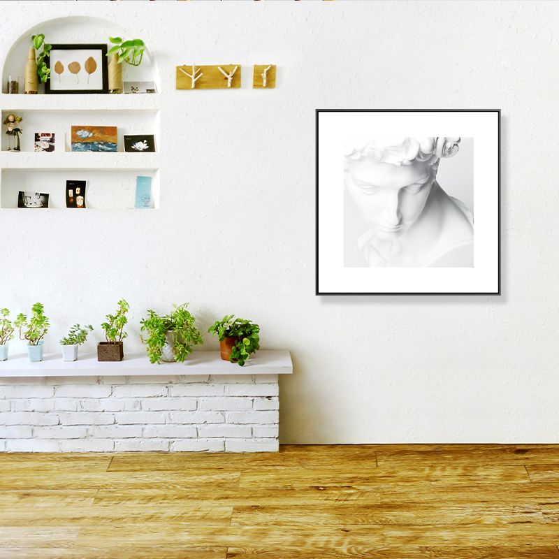 Minimalist Ancient Human Sculpture Canvas Light Color Textured Wall Art for Home