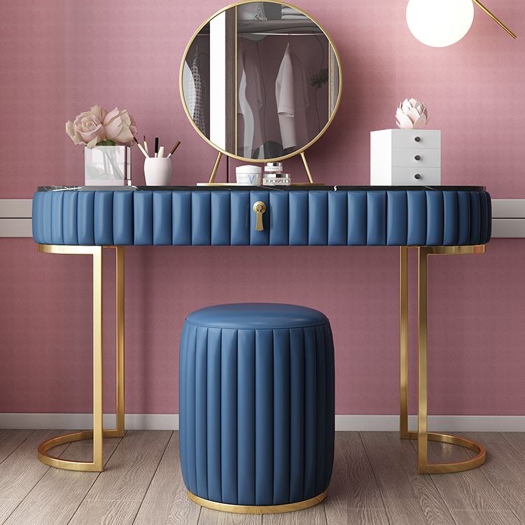 Glam Slate Top Makeup Vanity Set Blue 1 Drawer Vanity Dressing Table