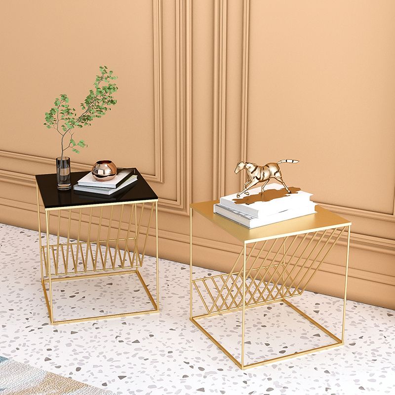 Modern Accent Table Nightstand Glass Night Table with Shelves ,19.7" Tall