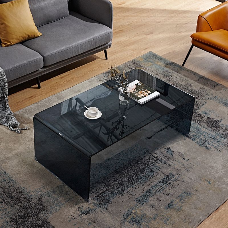 Modern Rectangle Glass Coffee Table Sled Base Cocktail Table