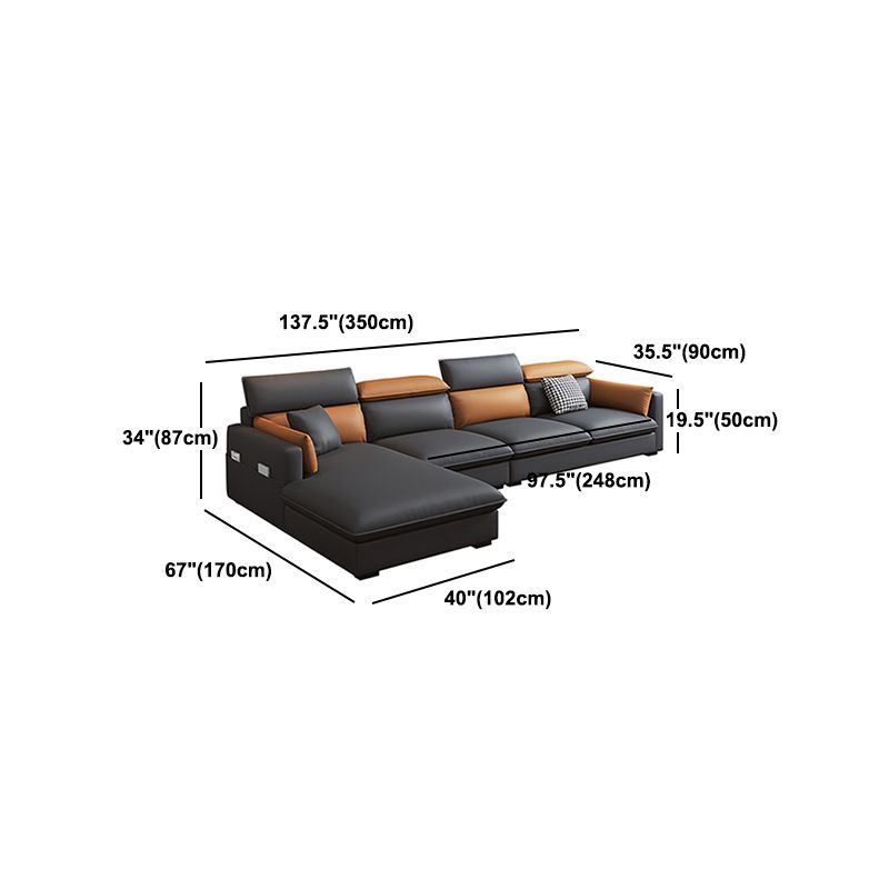 Contemporary Sofa & Chaise Faux Leather Sofa with Bolster Pillows