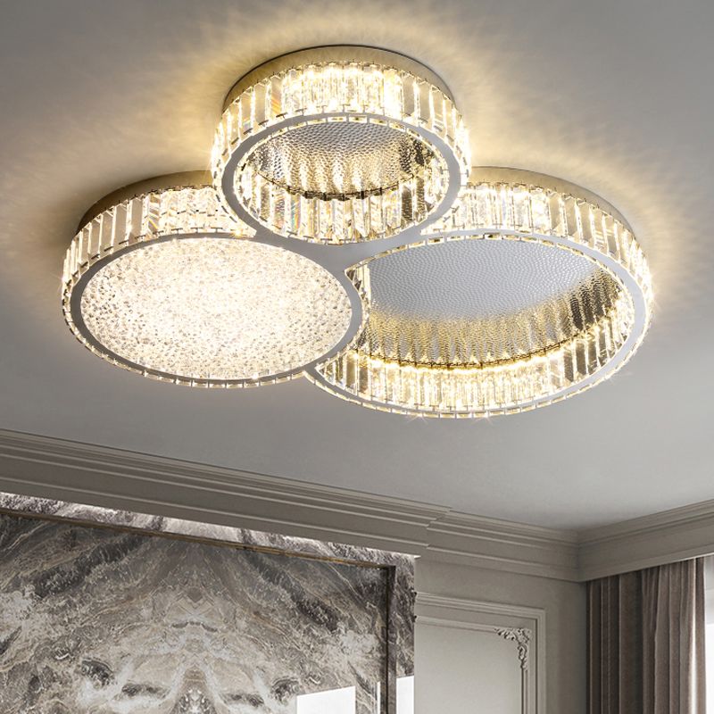 Plafonnier LED argenté en cristal dans un style de luxe moderne, plafonnier circulaire en acier inoxydable