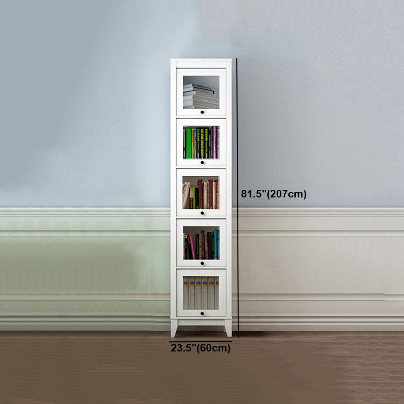 White Manufactured Wood Standard Bookcase Modern Bookshelf with Glass Doors