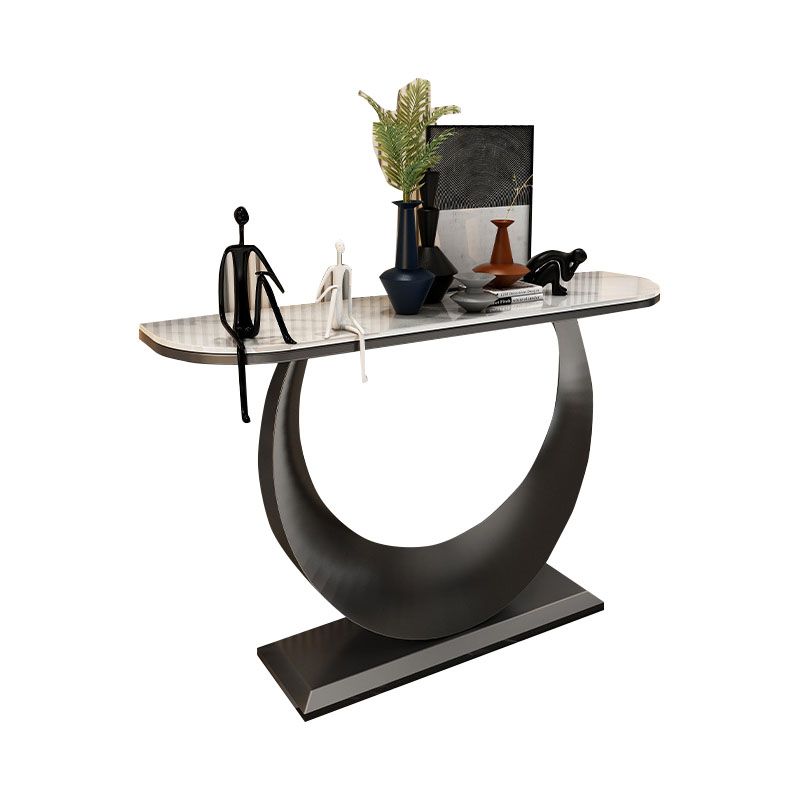 Modern Iron Console Sofa Table Stone Half Moon Console Accent Table for Hall