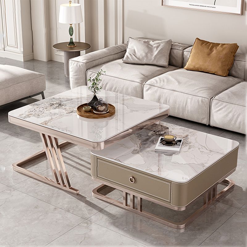 Slate Square Coffee Table Frame 2 Nesting Coffee Table Set for Living Room