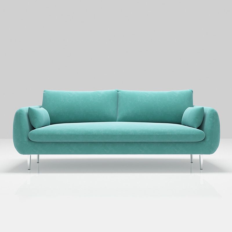 Scandinavian Square Arm Settee Velvet Cushion Back Sofa with Metal Legs