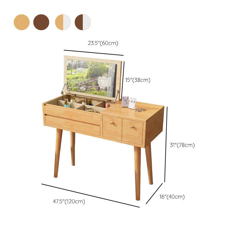 Modern Bedroom Dressing Table Solid Wood Flip-Top Make-up Vanity