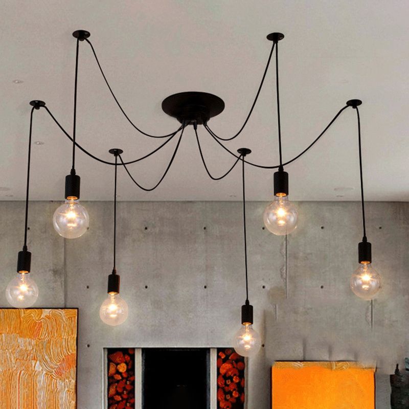 Black Pendant Lighting Fixture Industrial Style Metal Swag Multiple Pendant Light