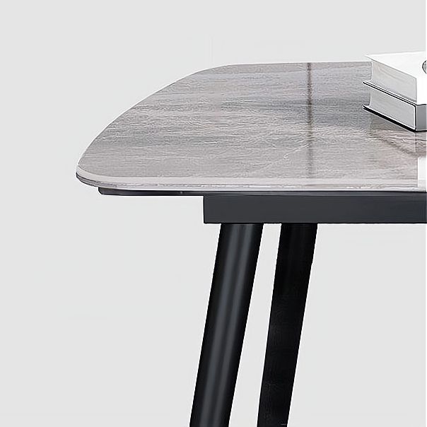 Sintered Stone Dining Table Industrial Style Black 4 Legs Base Rectangle Table for Dining Room