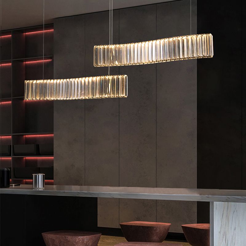 Contemporary LED Linear Ceiling Lamp Fixtures Crystal Gold Island Pendant