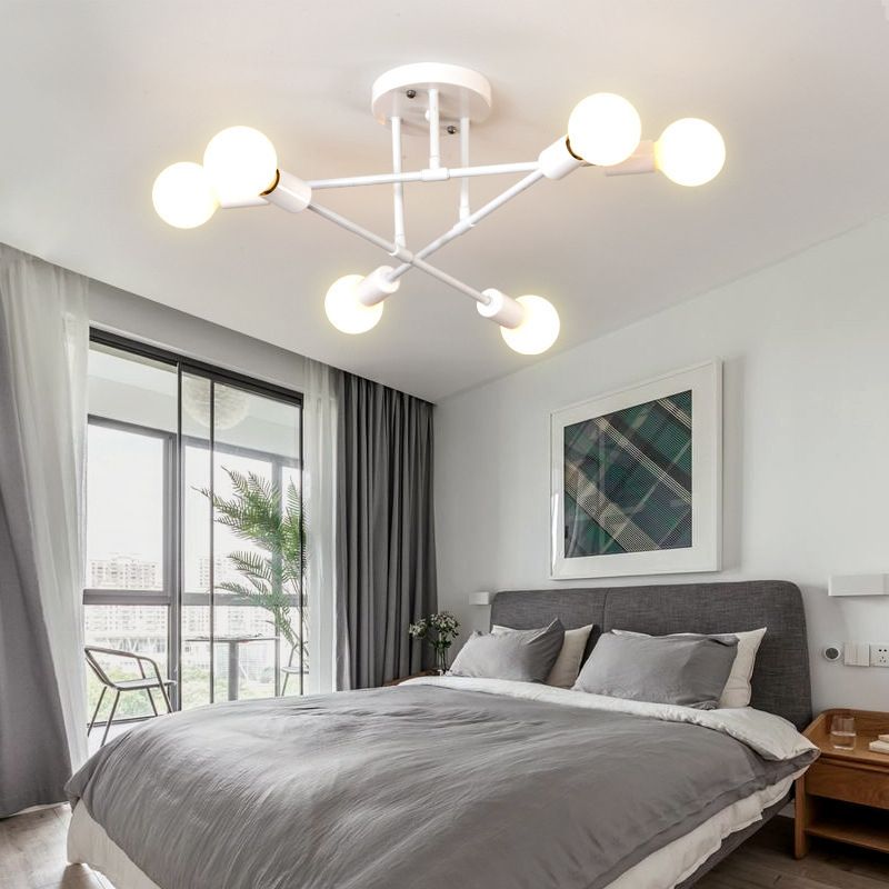 Industrial Vintage Sputnik Ceiling Fixture Wrought Iron Semi Flush Mount for Living Room