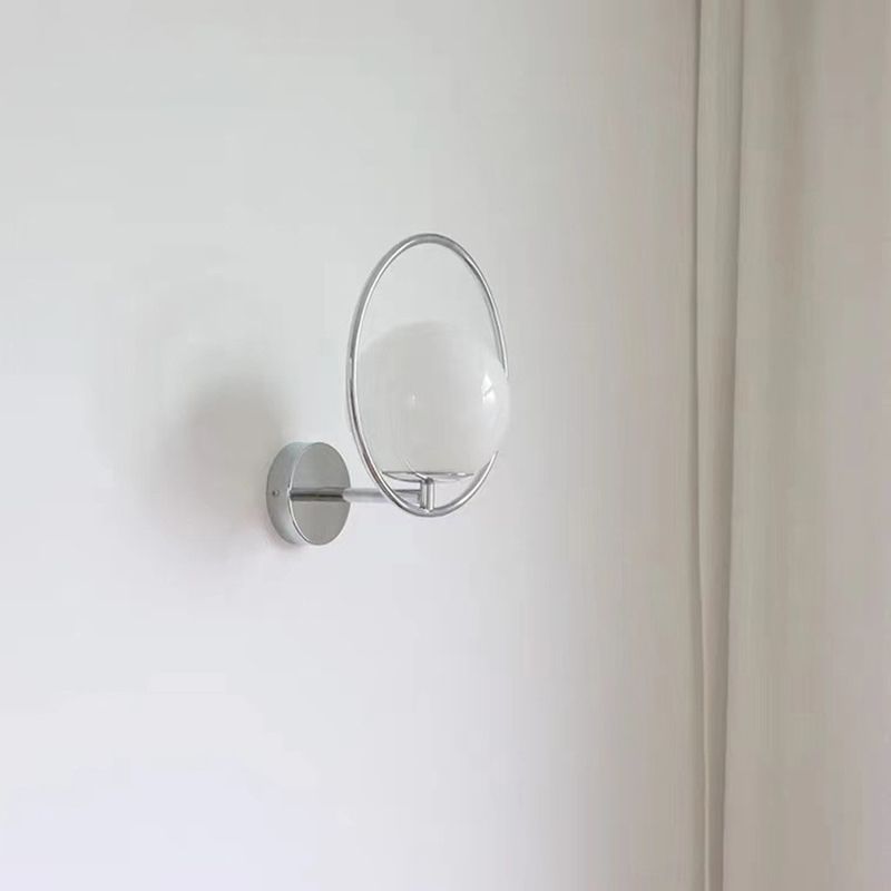 Modern 1 - Light Wall Sconce Iron and Glass Wall Light Fixture in Chrome & White