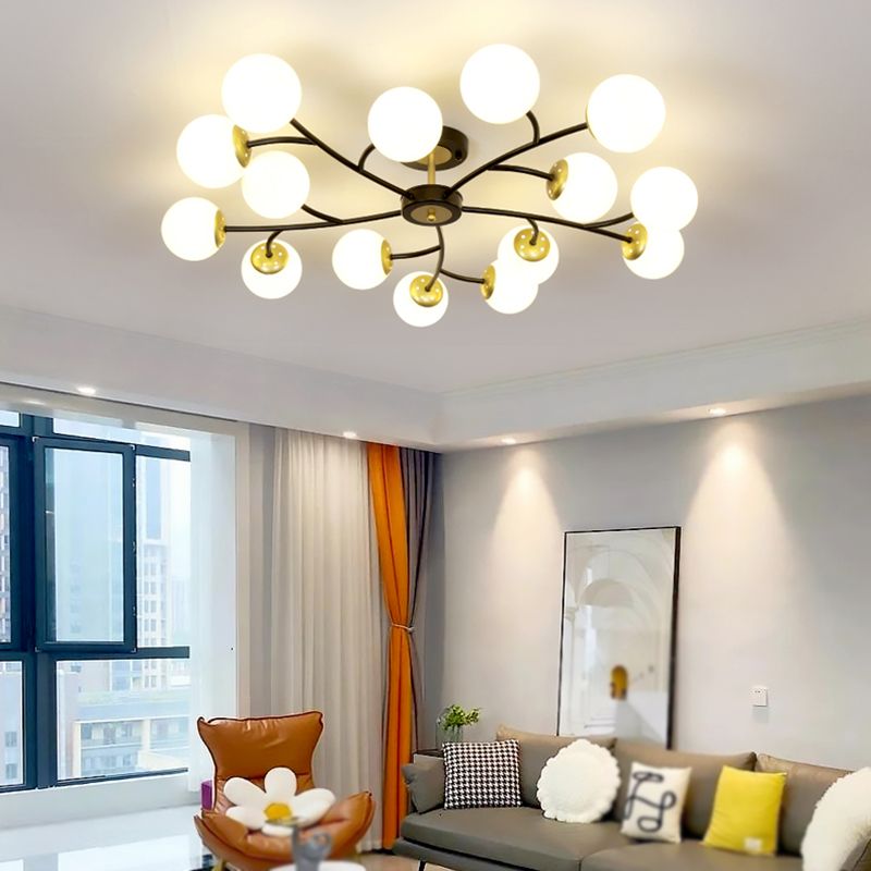 Ball Shape Glass Flush Light Modern Style Multi Lights Flush Mount Fixture in Black