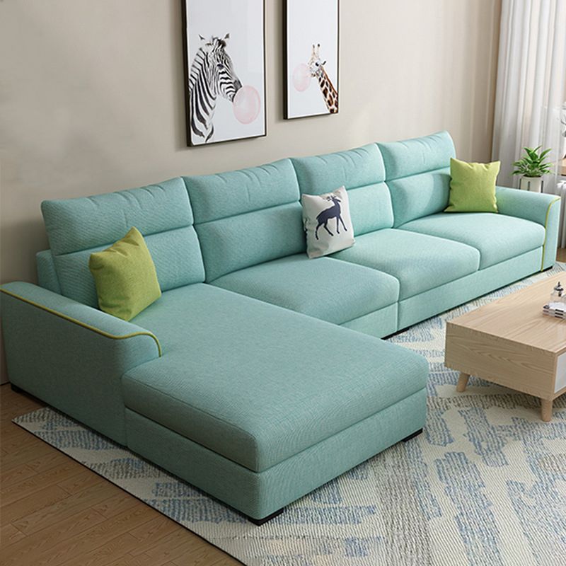 Modern 3-seater Fabric/Faux Leather Sectional Flared Arm Sofa & Chaise