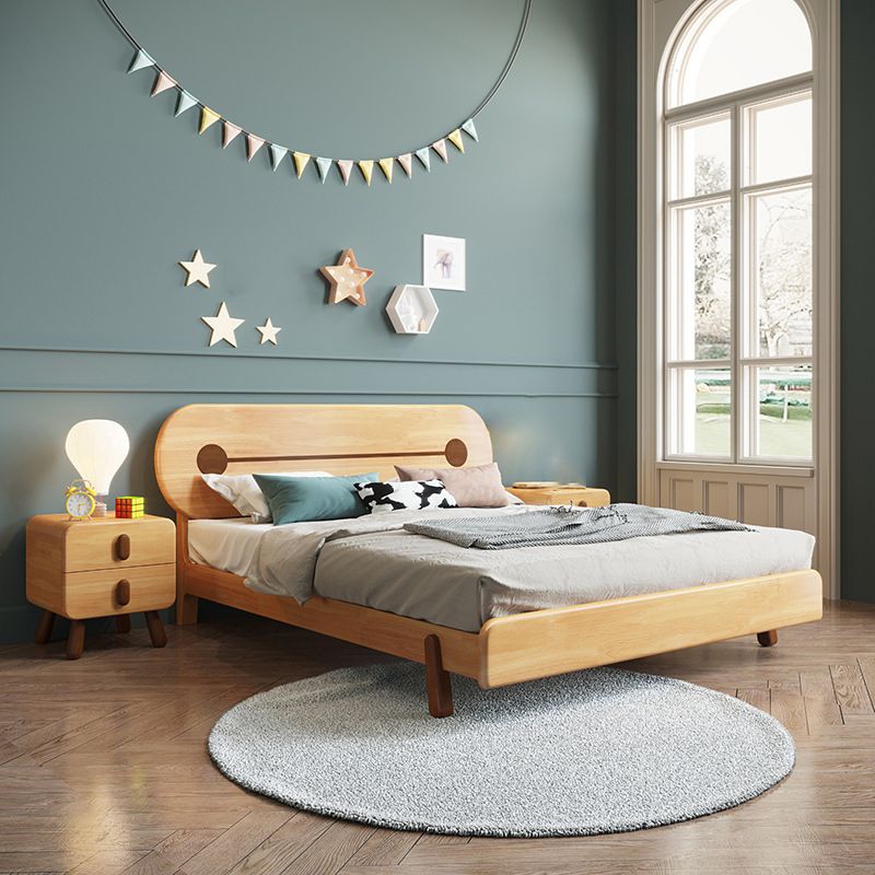 84.65 inch Wide Scandinavian Standard Bed Solid Wood Bed with Headboard