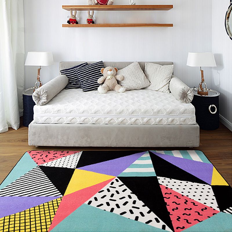 Multicolor Geometric Pattern Rug with Stripe Polyester Modern Rug Pet Friendly Washable Non-Slip Area Rug for Living Room