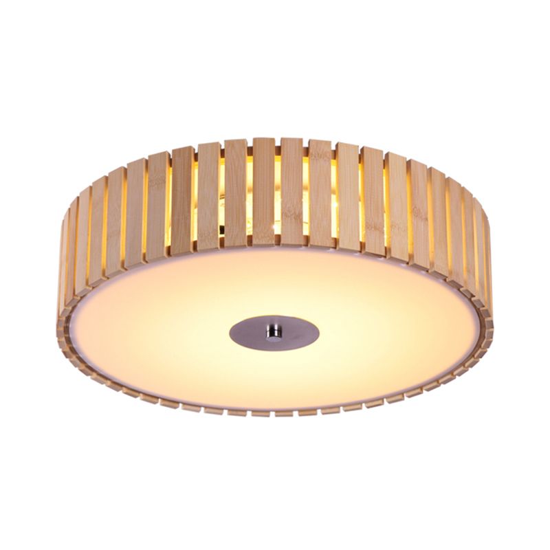 Bamboe Drum Schaduw Inbouwlamp Moderne Stijl 15 "/19" W LED Beige Plafondlamp voor Woonkamer